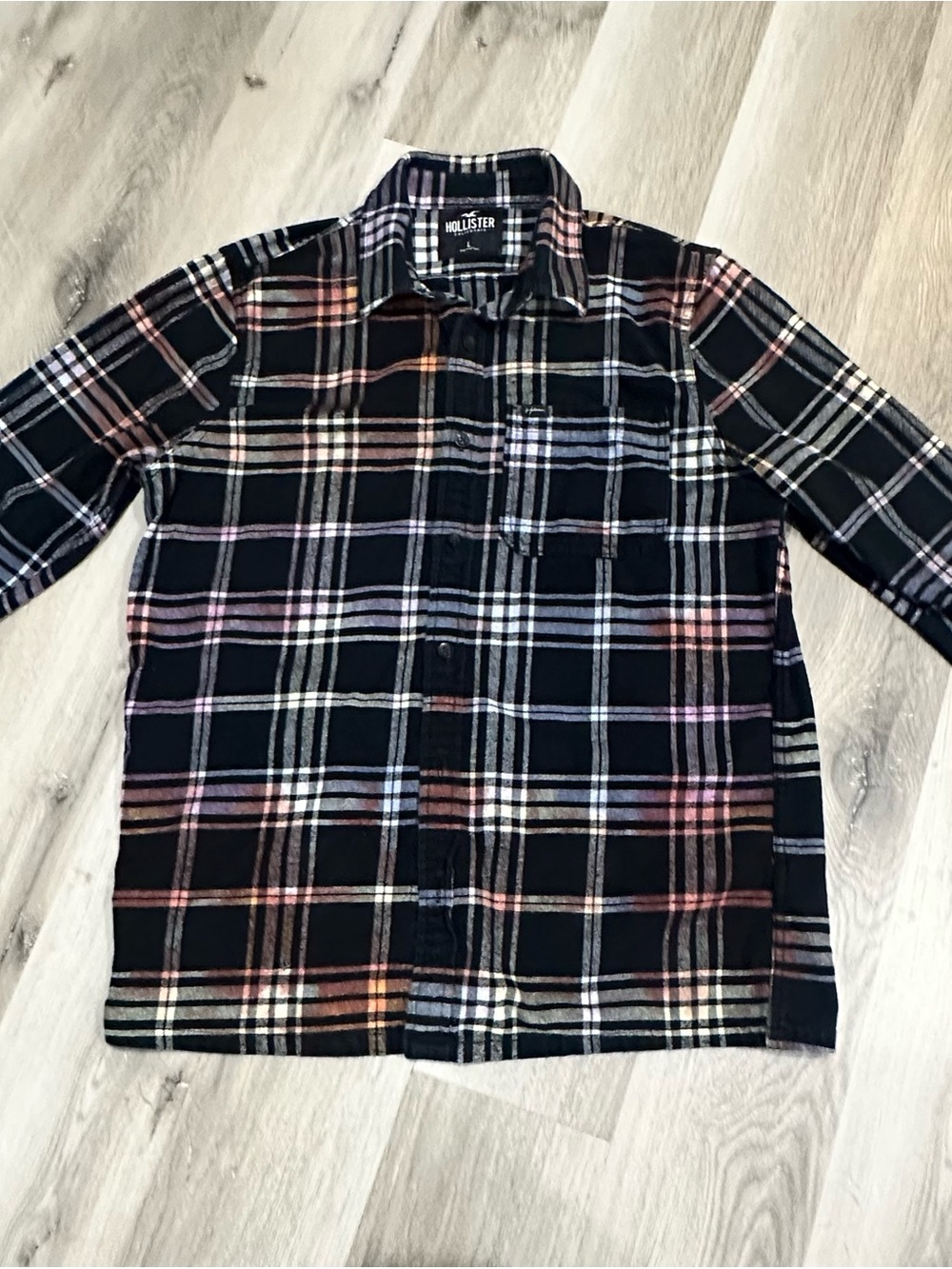 Hollister Plaid Flannel Shirt |Black White Red Check Sz L |Preowned Indie Skater